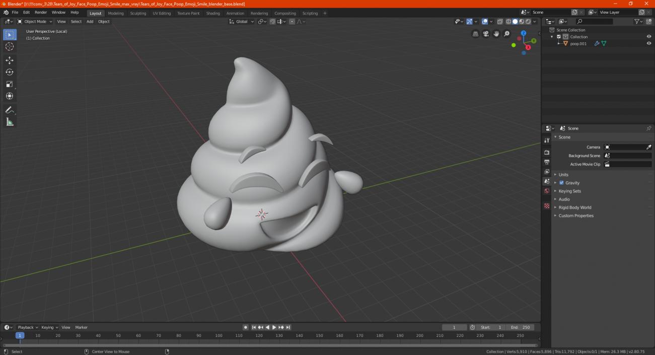 Tears of Joy Face Poop Emoji Smile 3D model