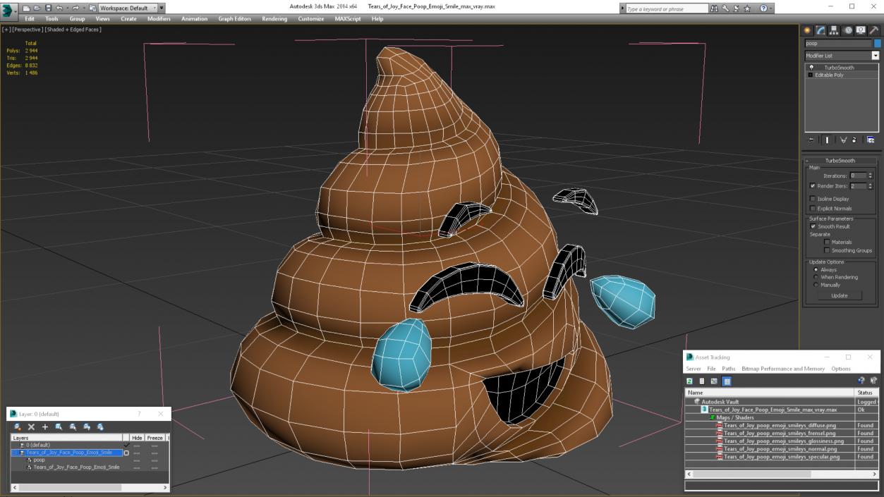 Tears of Joy Face Poop Emoji Smile 3D model