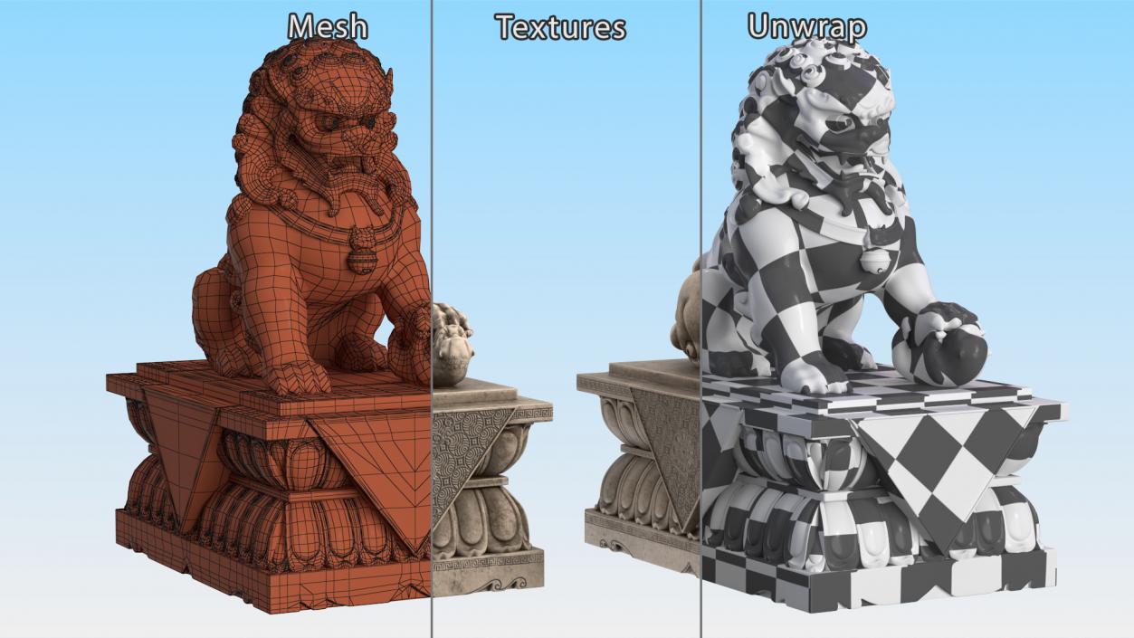 3D model Chinese Stone Lion Statue