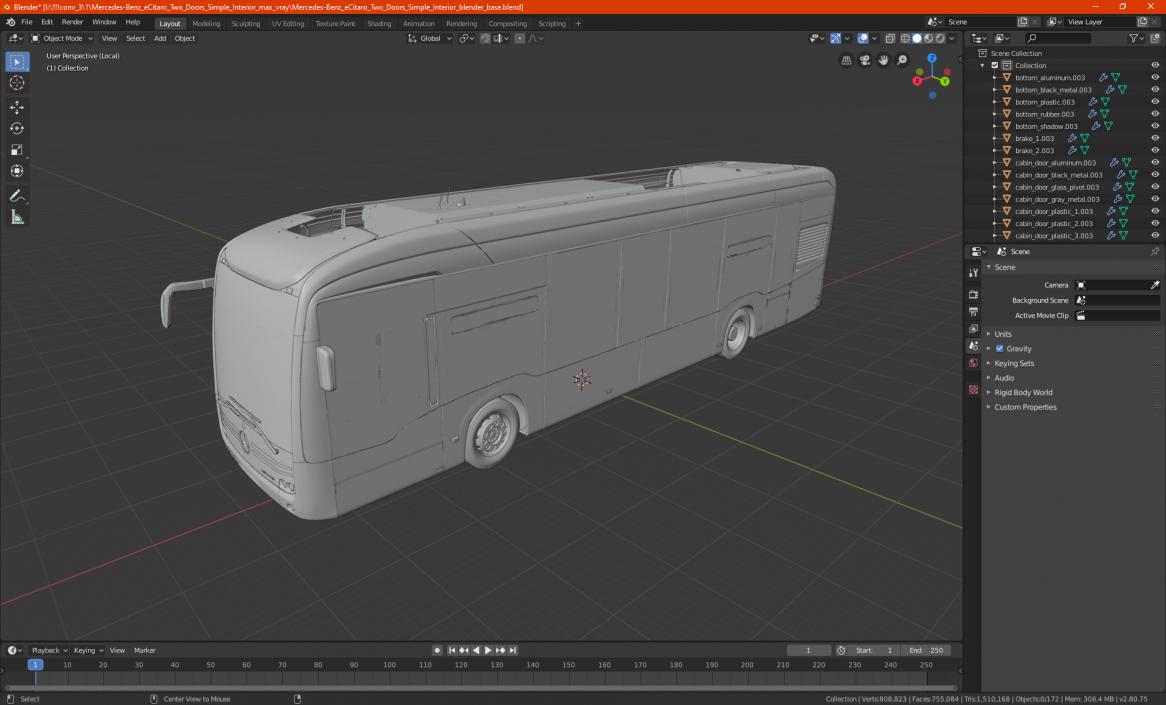 Mercedes-Benz eCitaro Two Doors Simple Interior 3D