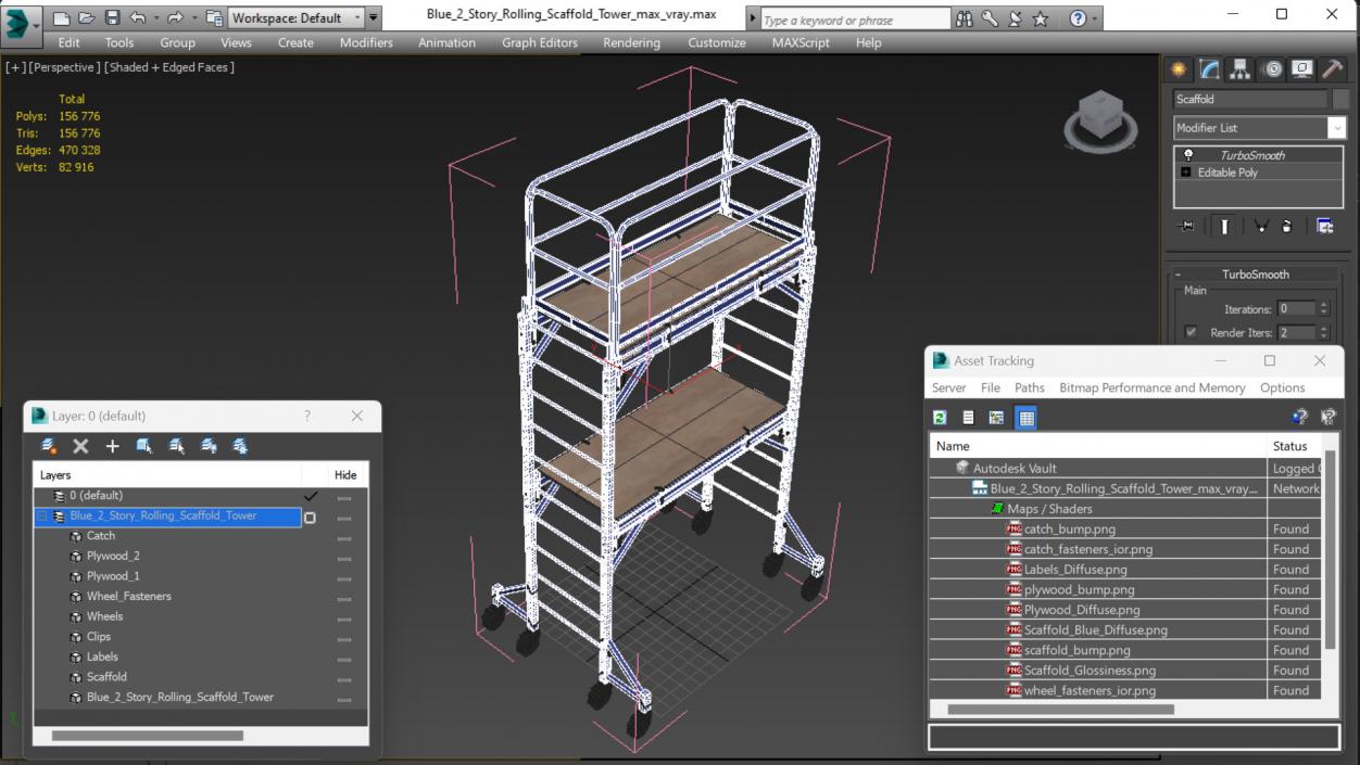 3D model Blue 2 Story Rolling Scaffold Tower