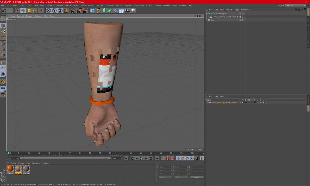 3D Hand Wearing Cicret Bracelet model