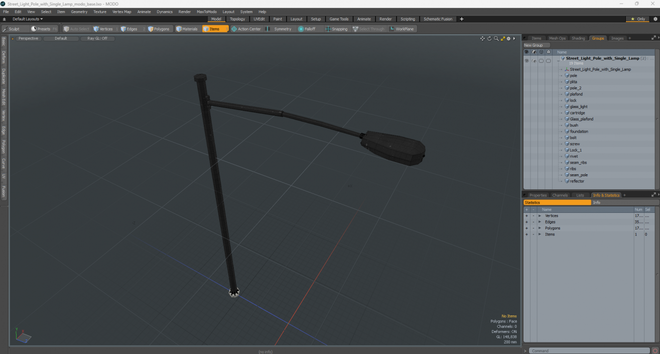 Street Light Pole with Single Lamp 3D model