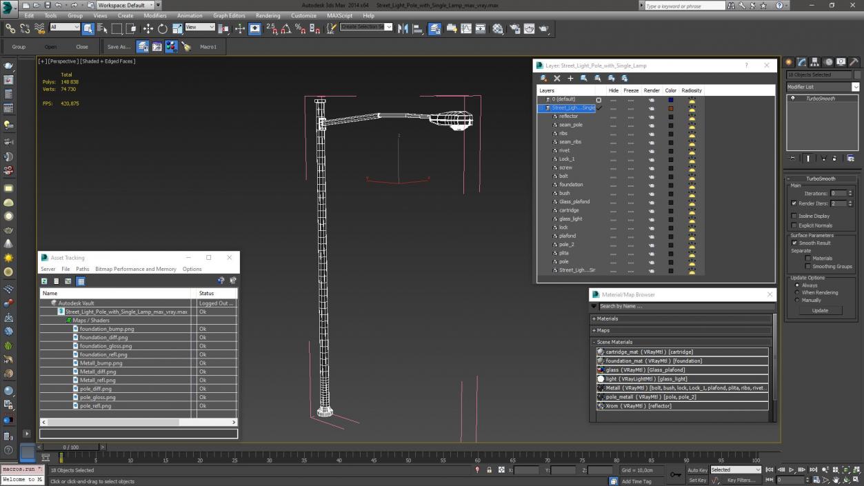 Street Light Pole with Single Lamp 3D model