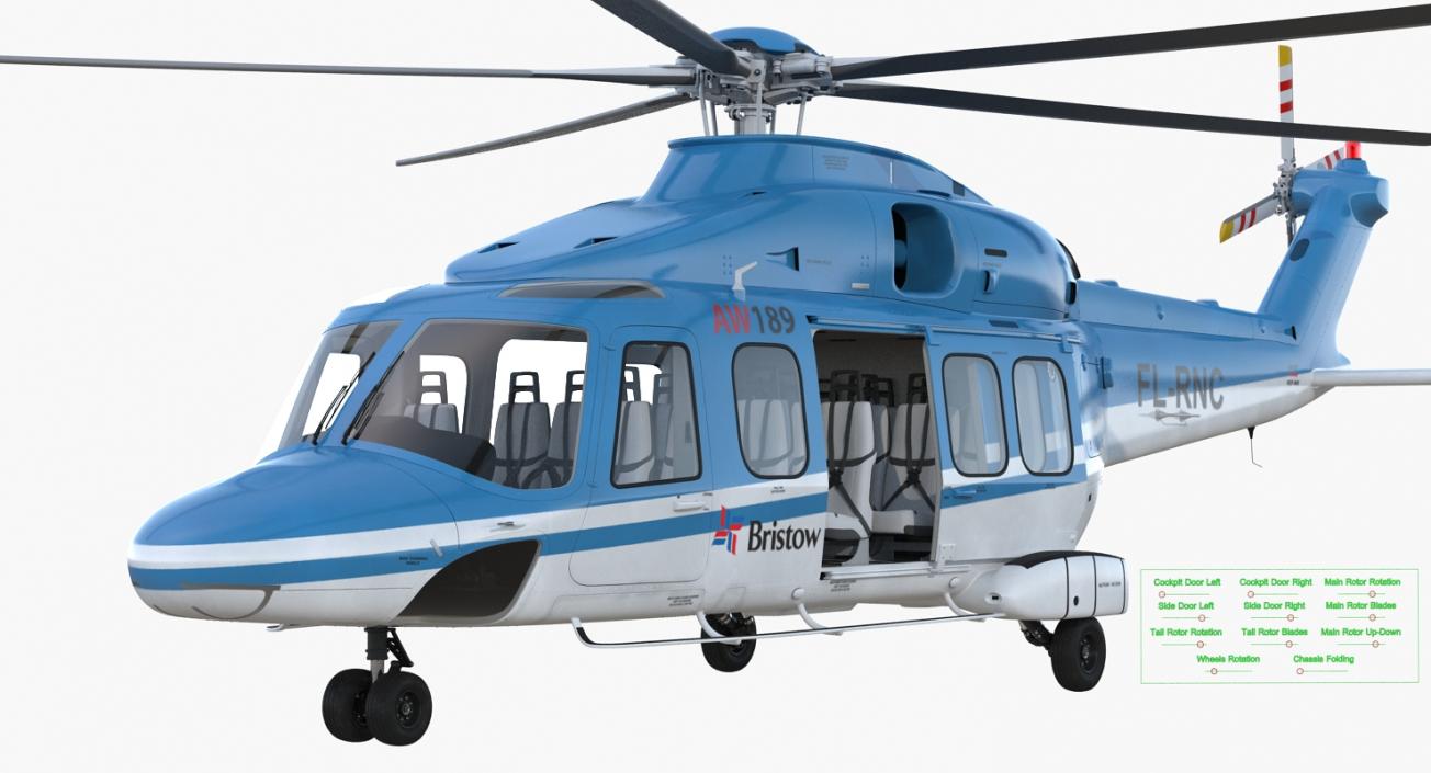 3D model Medium Lift Helicopter AgustaWestland AW189 Rigged