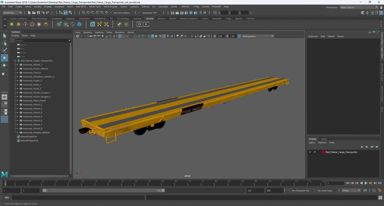 3D model Rail Flatcar Cargo Transporter