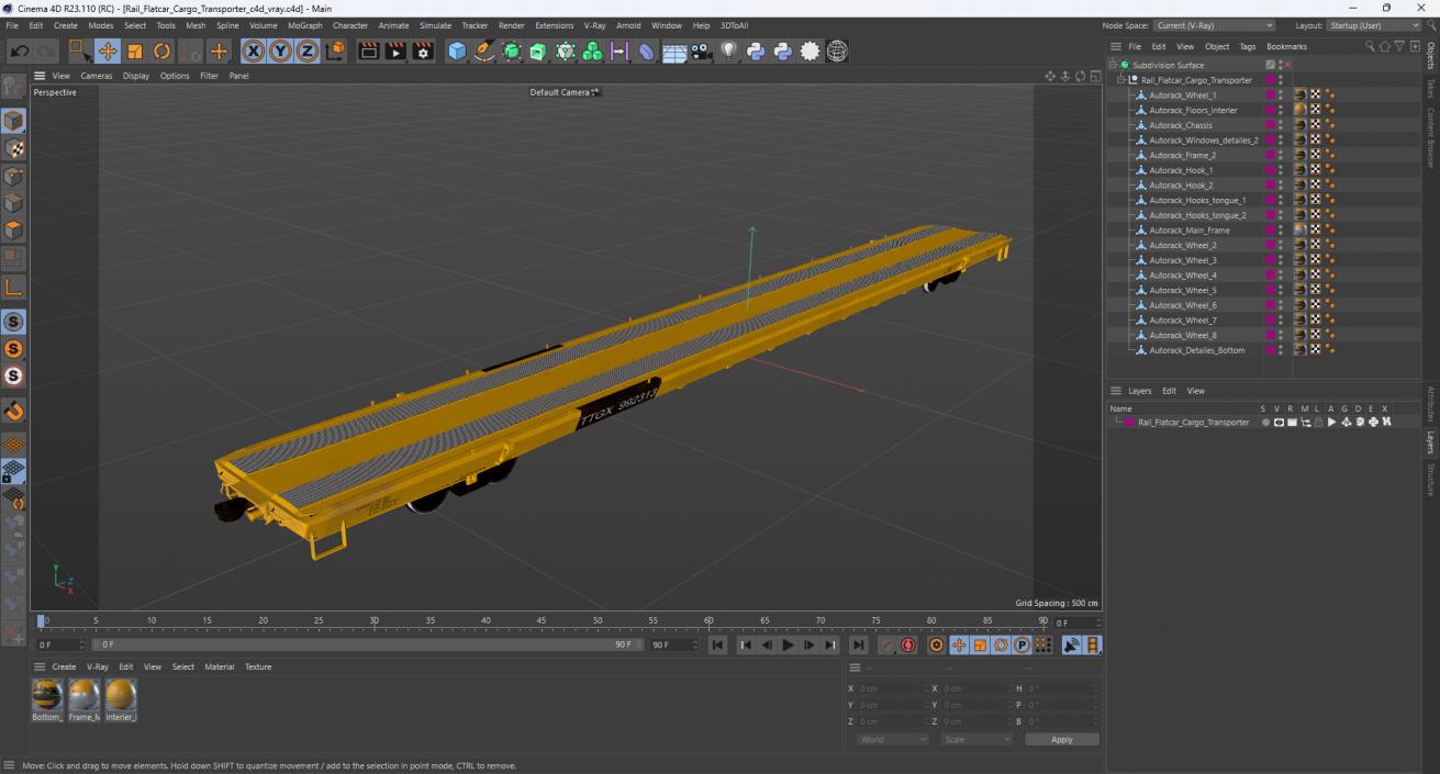 3D model Rail Flatcar Cargo Transporter