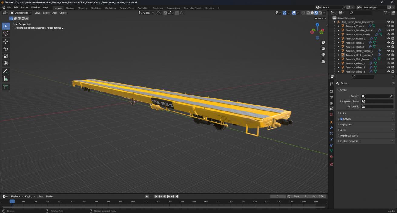 3D model Rail Flatcar Cargo Transporter