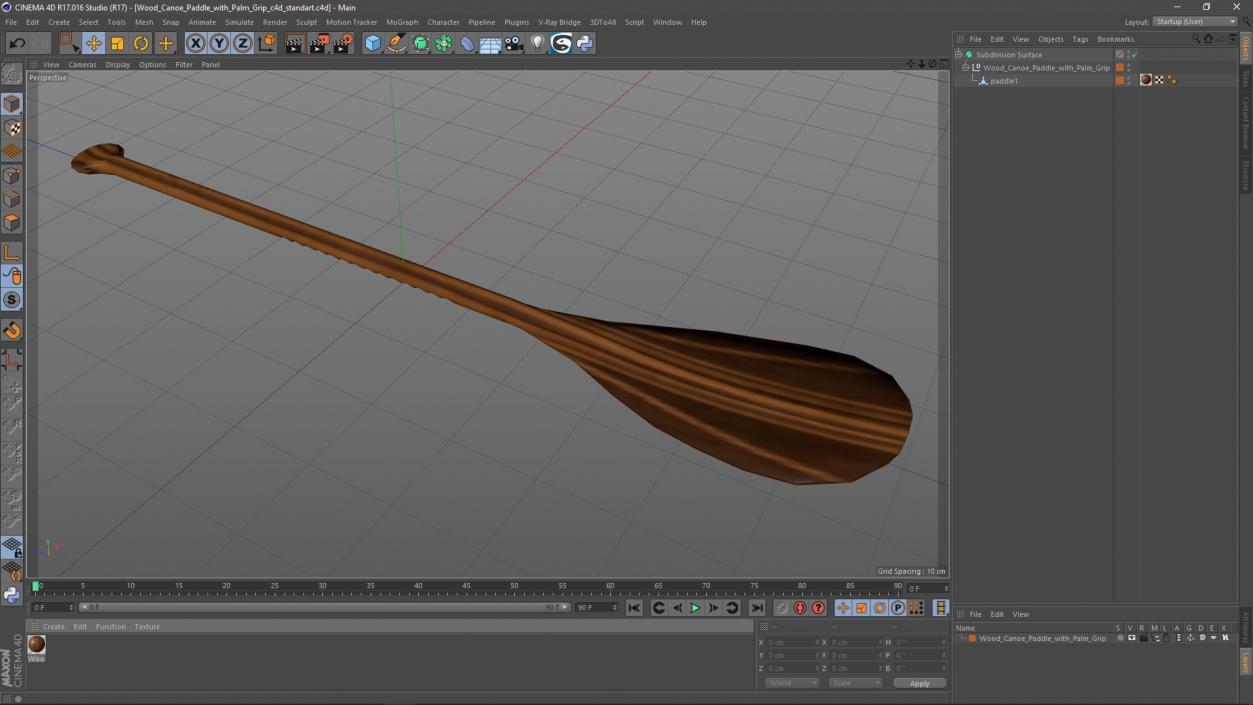 Wood Canoe Paddle with Palm Grip 3D