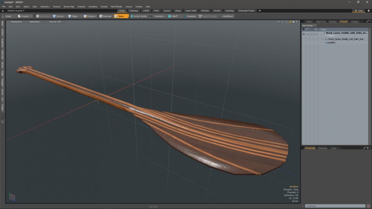 Wood Canoe Paddle with Palm Grip 3D