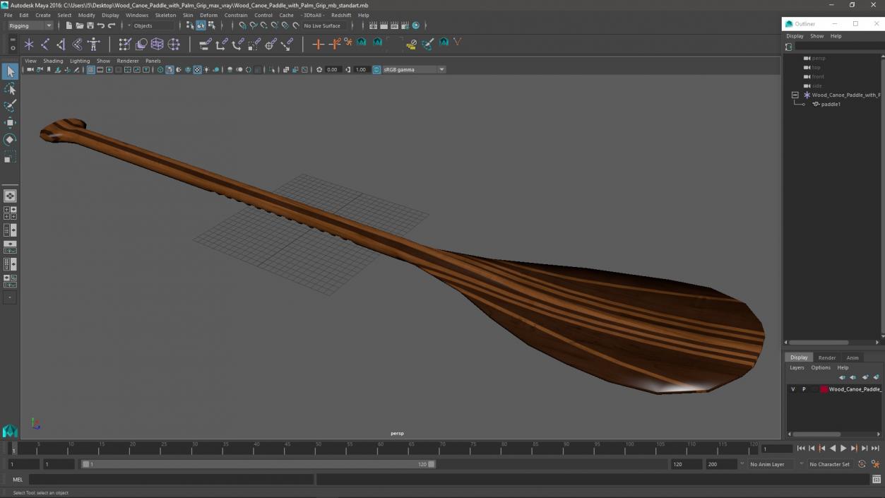 Wood Canoe Paddle with Palm Grip 3D