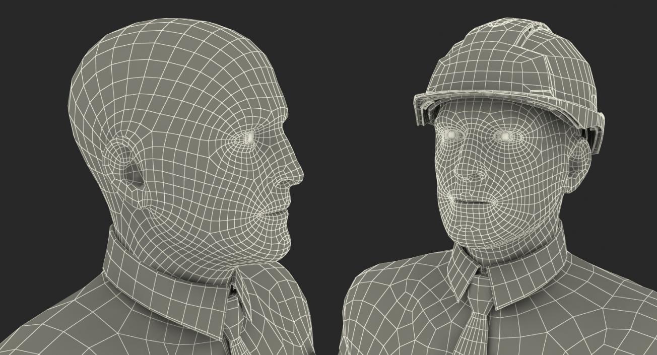 3D Construction Engineer in Hardhat Standing Pose