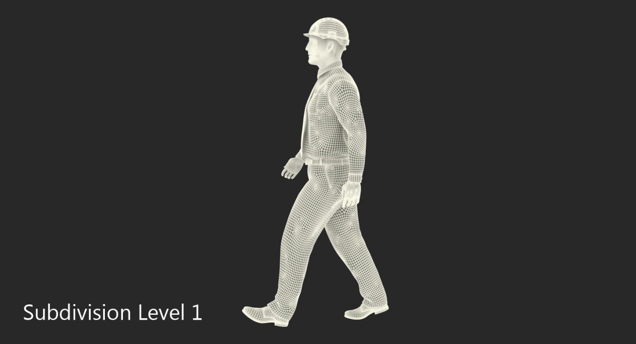 3D Construction Engineer in Hardhat Standing Pose