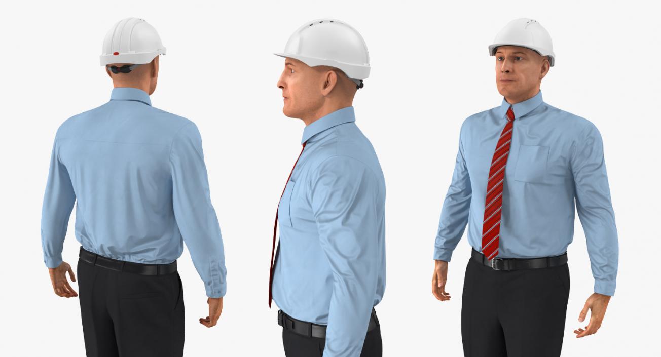 3D Construction Engineer in Hardhat Standing Pose