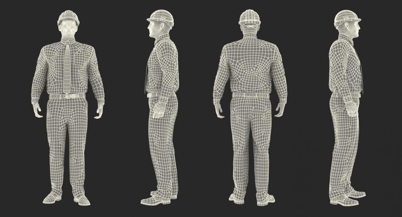 3D Construction Engineer in Hardhat Standing Pose