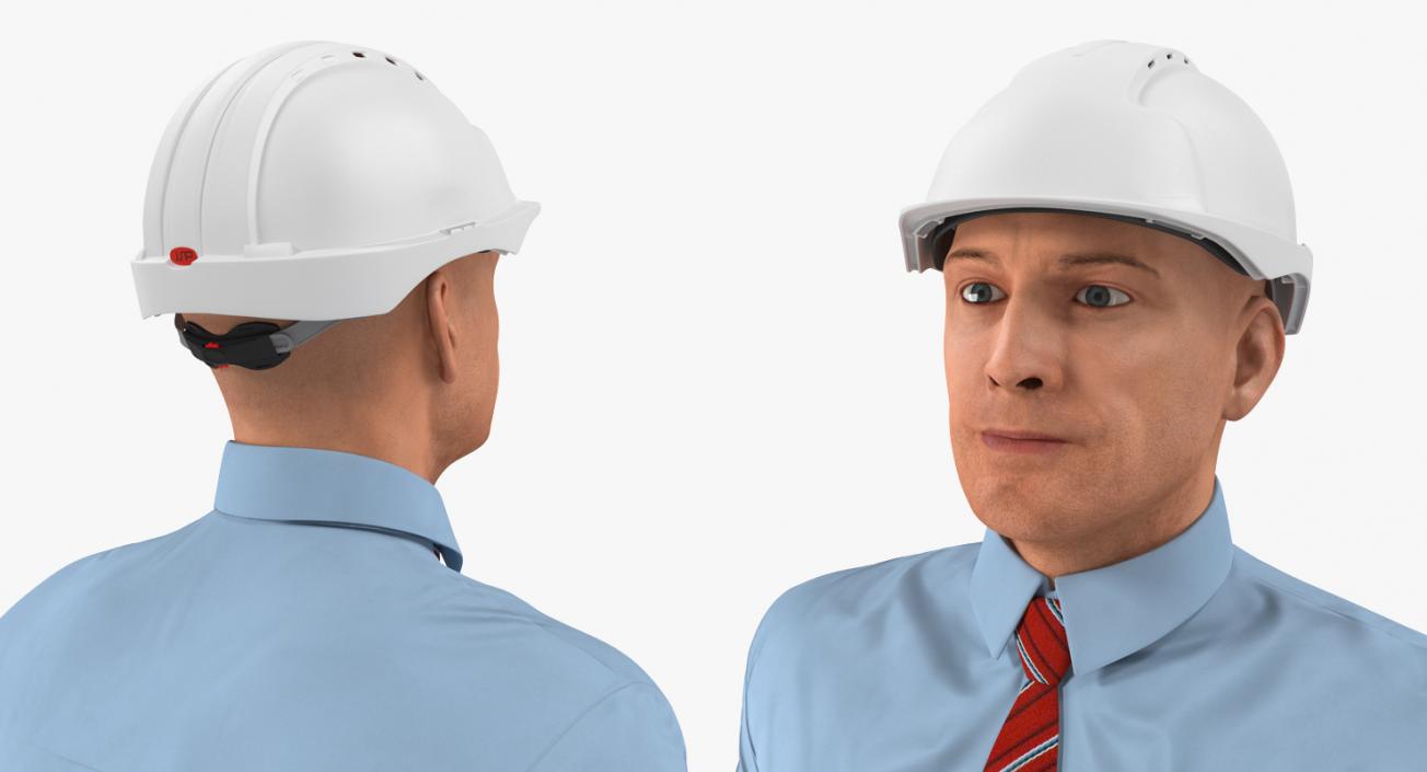 3D Construction Engineer in Hardhat Standing Pose