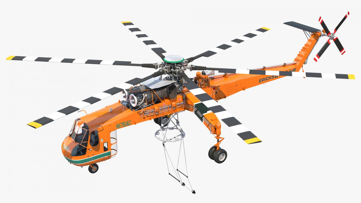 3D Sikorsky S-64 Skycrane Heavy-Lift Helicopter Orange