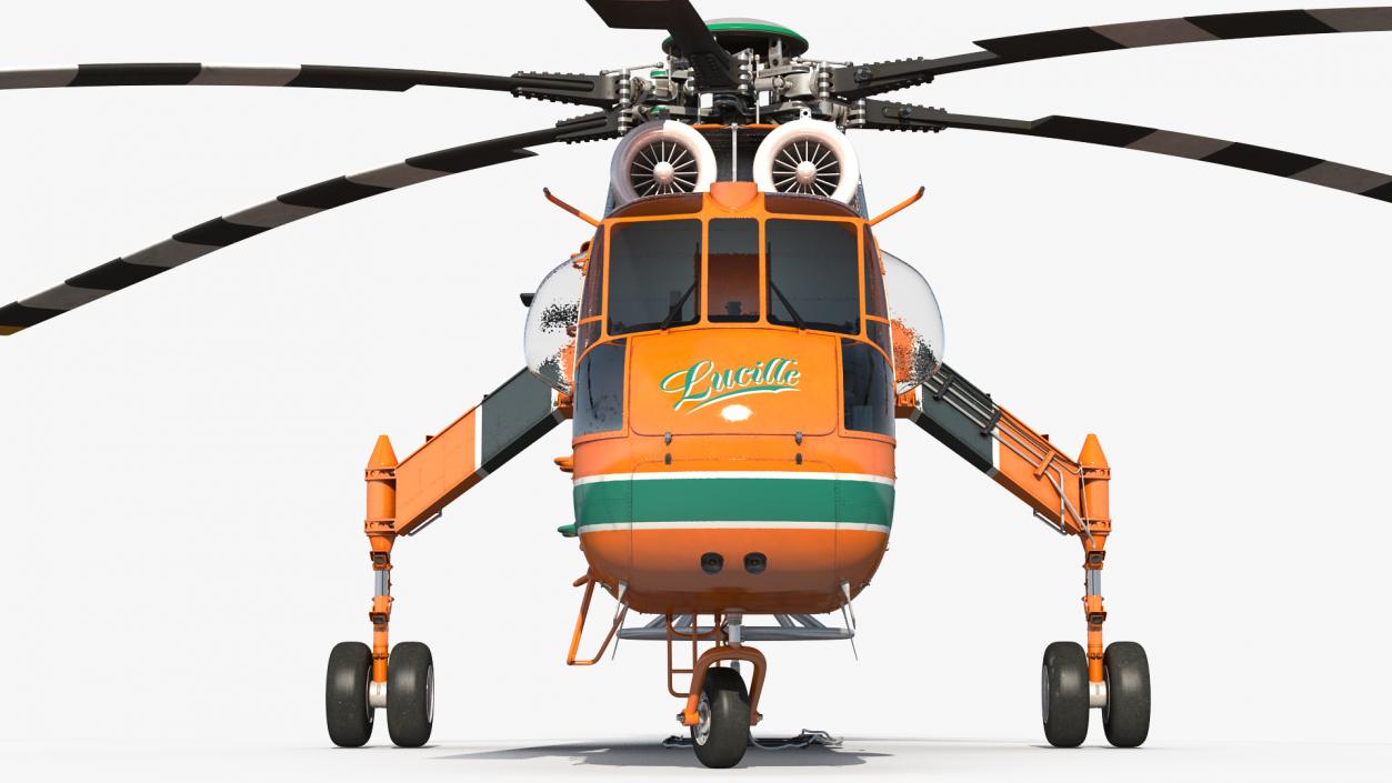 3D Sikorsky S-64 Skycrane Heavy-Lift Helicopter Orange