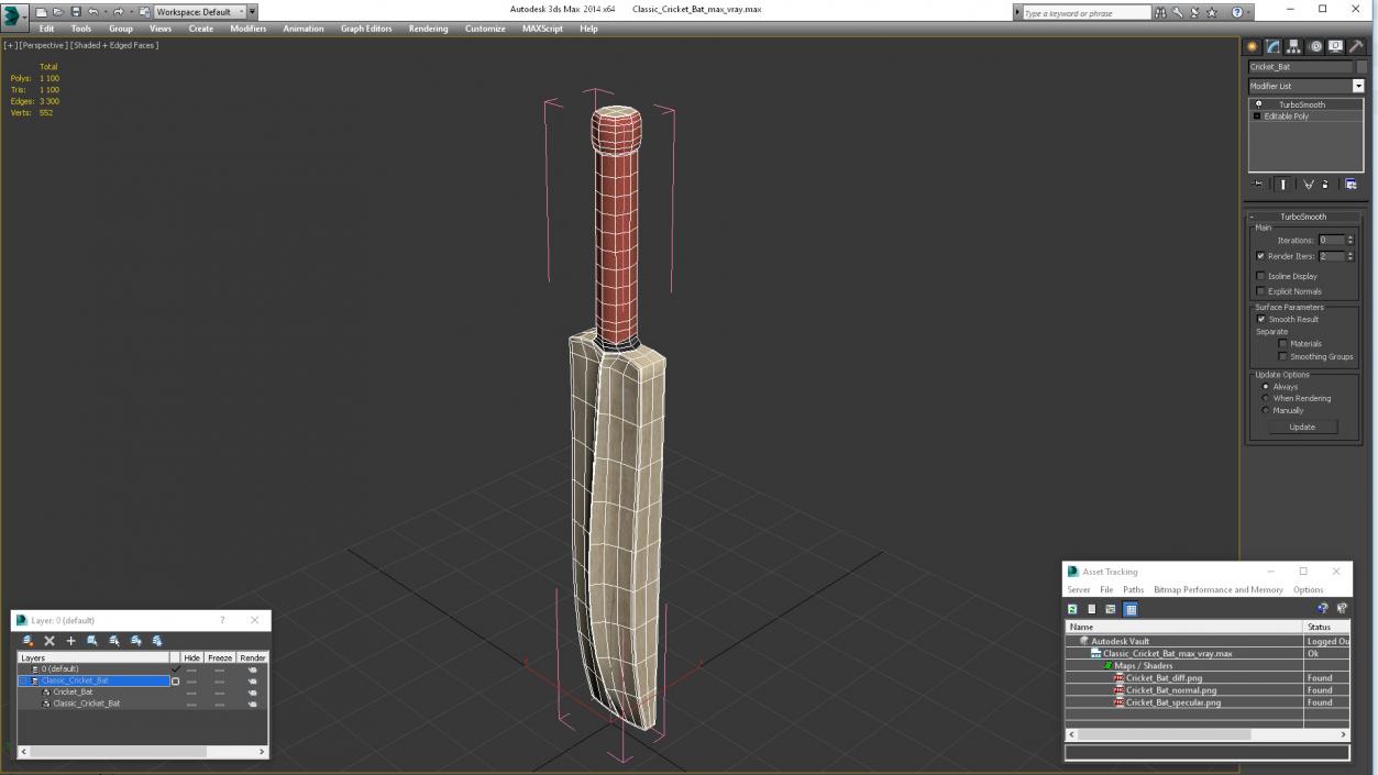 Classic Cricket Bat 3D model