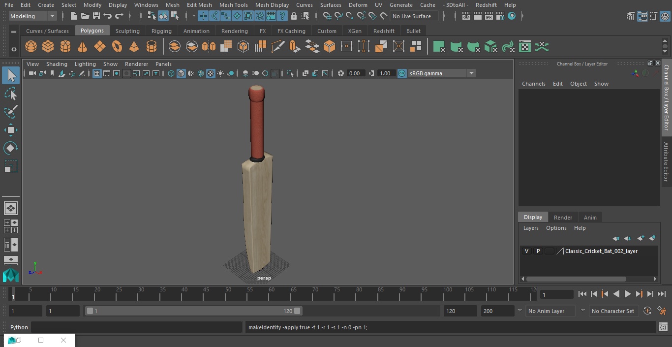 Classic Cricket Bat 3D model