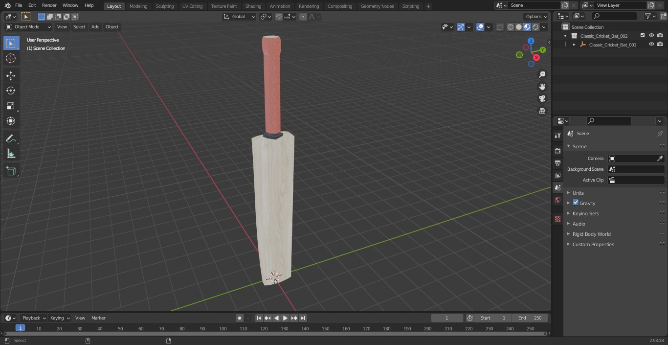 Classic Cricket Bat 3D model