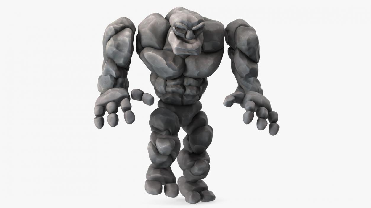 Stone Golem Cartoon Character Gray Walking Pose 3D