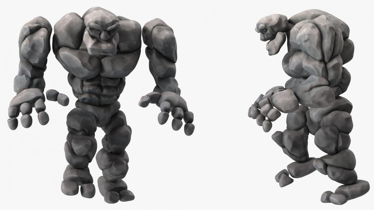 Stone Golem Cartoon Character Gray Walking Pose 3D