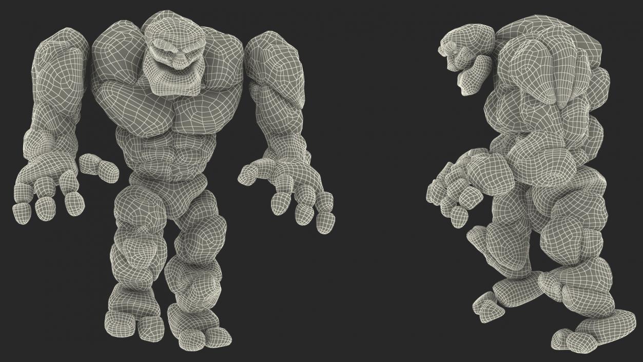 Stone Golem Cartoon Character Gray Walking Pose 3D