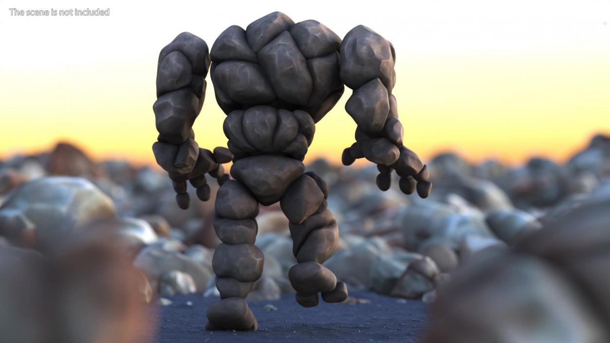 Stone Golem Cartoon Character Gray Walking Pose 3D