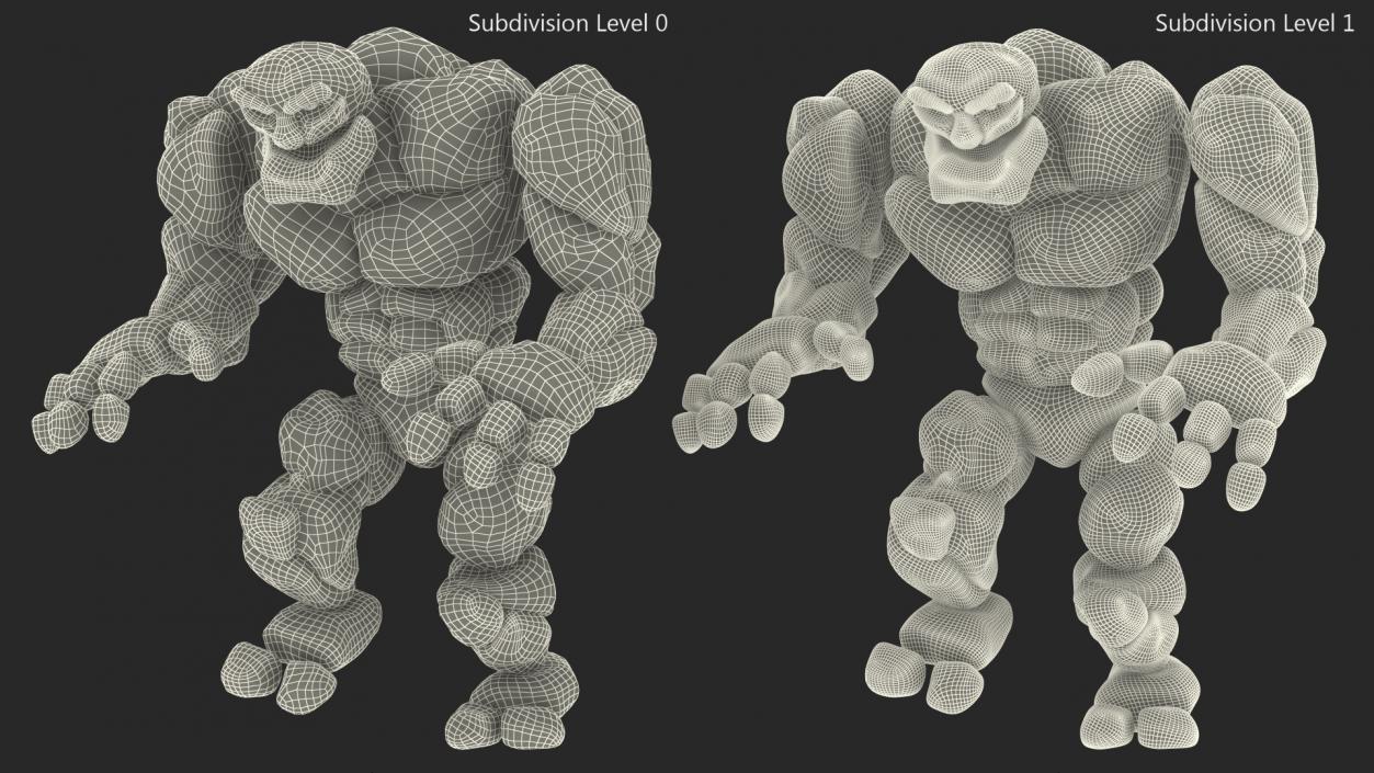 Stone Golem Cartoon Character Gray Walking Pose 3D