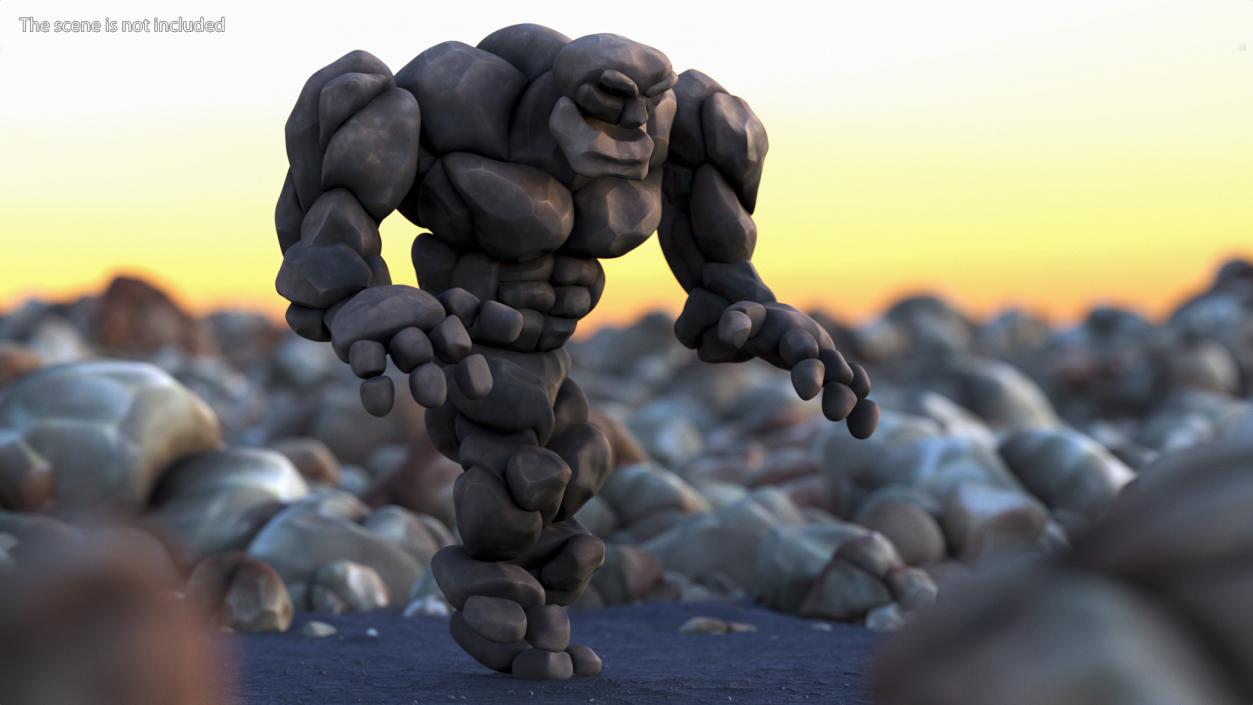 Stone Golem Cartoon Character Gray Walking Pose 3D