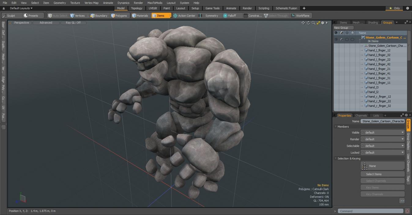 Stone Golem Cartoon Character Gray Walking Pose 3D