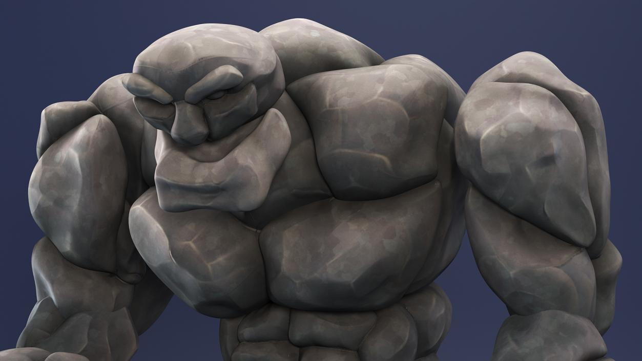 Stone Golem Cartoon Character Gray Walking Pose 3D