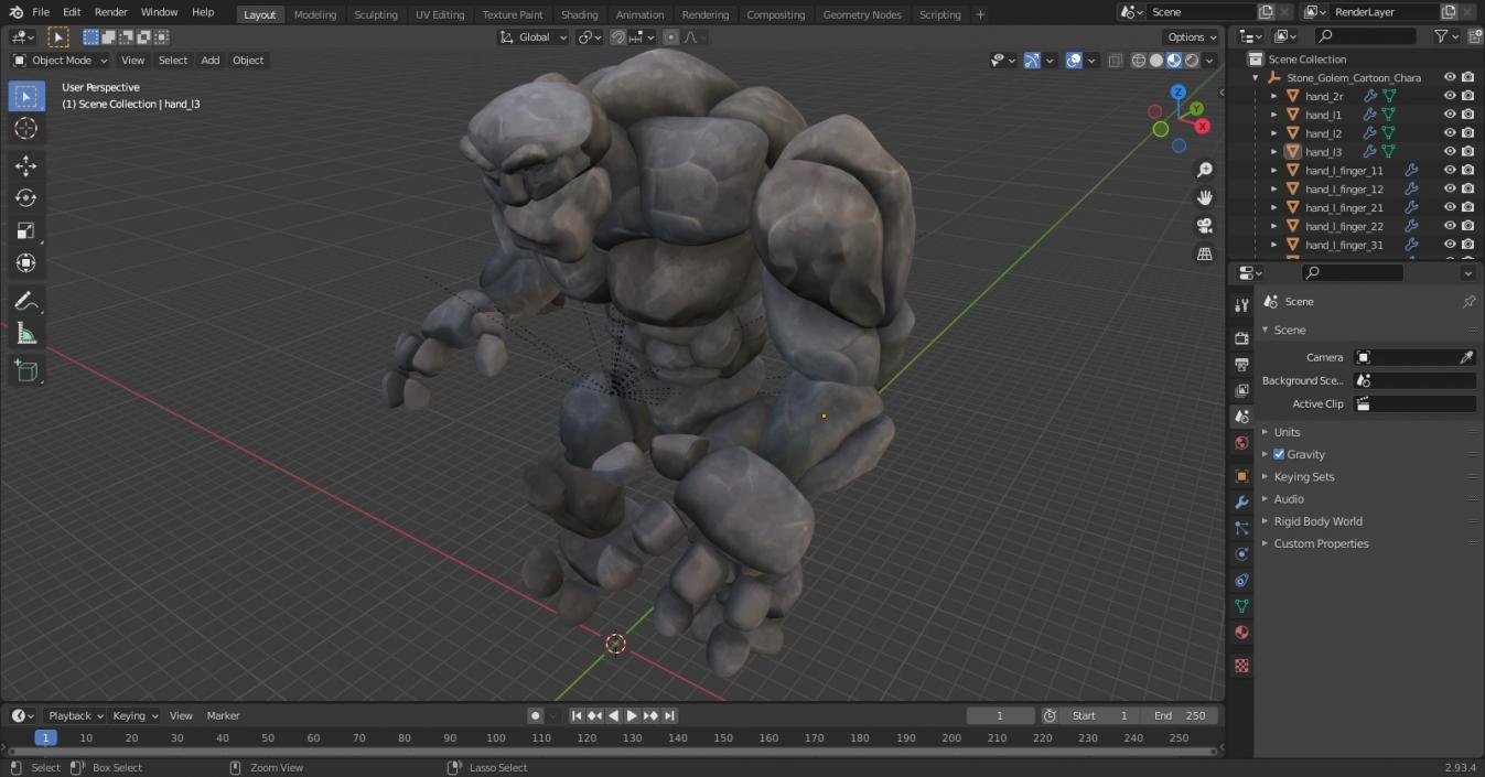 Stone Golem Cartoon Character Gray Walking Pose 3D