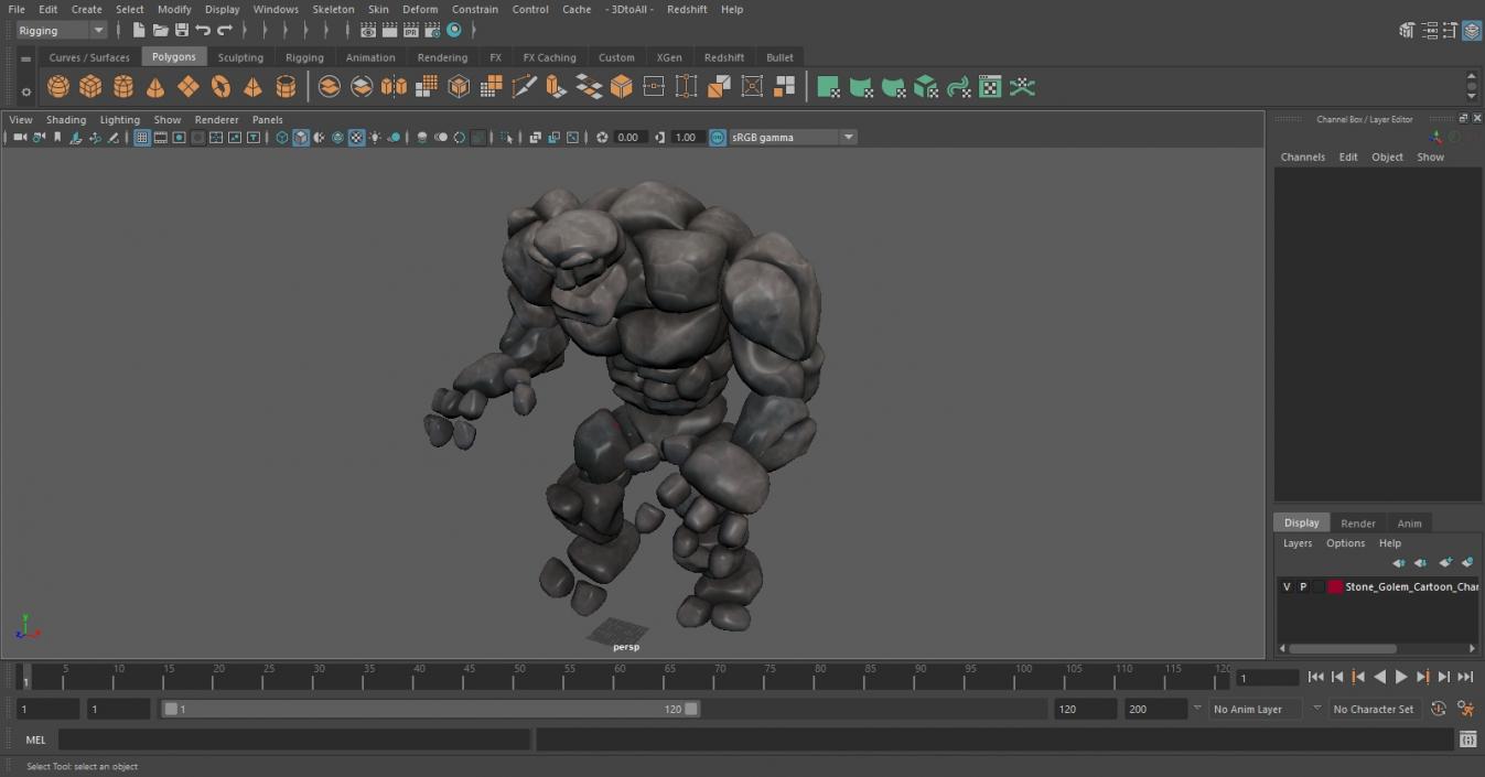 Stone Golem Cartoon Character Gray Walking Pose 3D