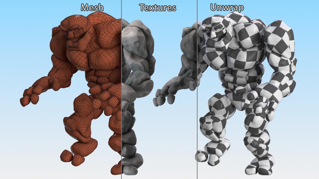 Stone Golem Cartoon Character Gray Walking Pose 3D