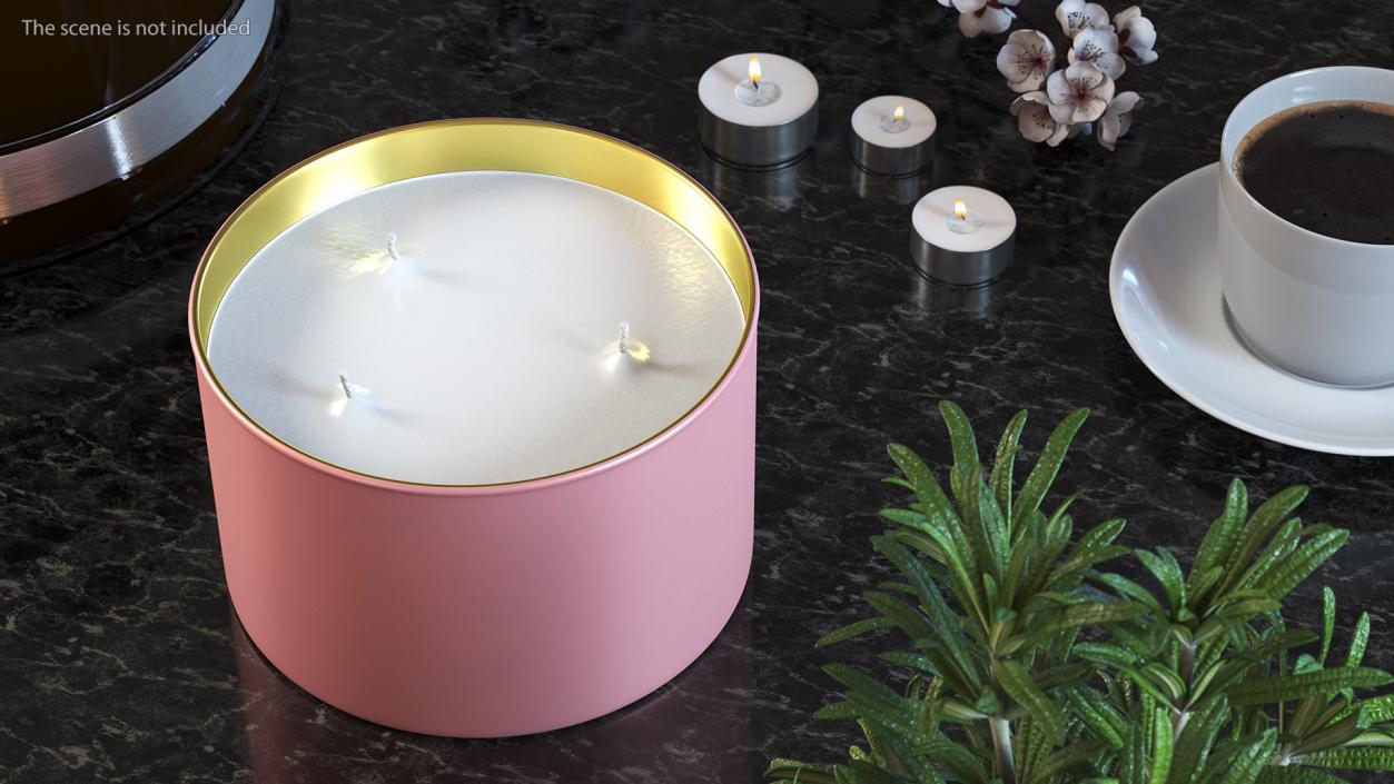 Scented Candle Pink with 3 Wicks 3D