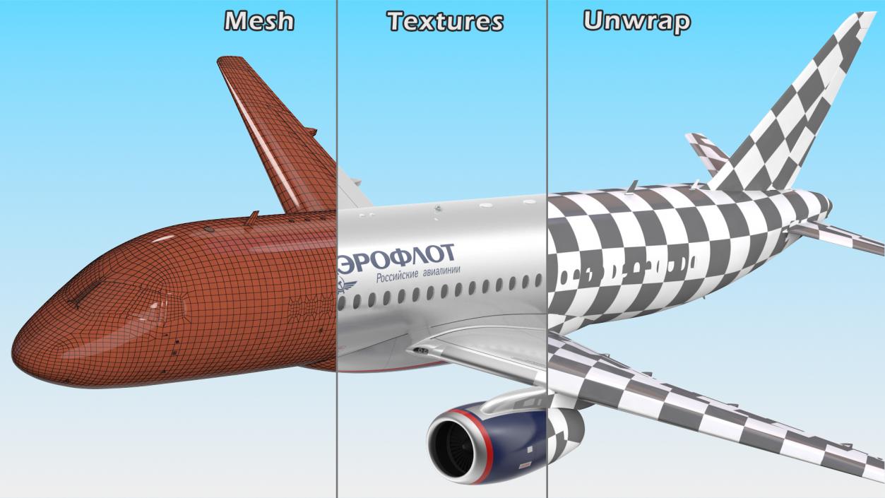 3D model Sukhoi Superjet 100 95lr Aeroflot Flight