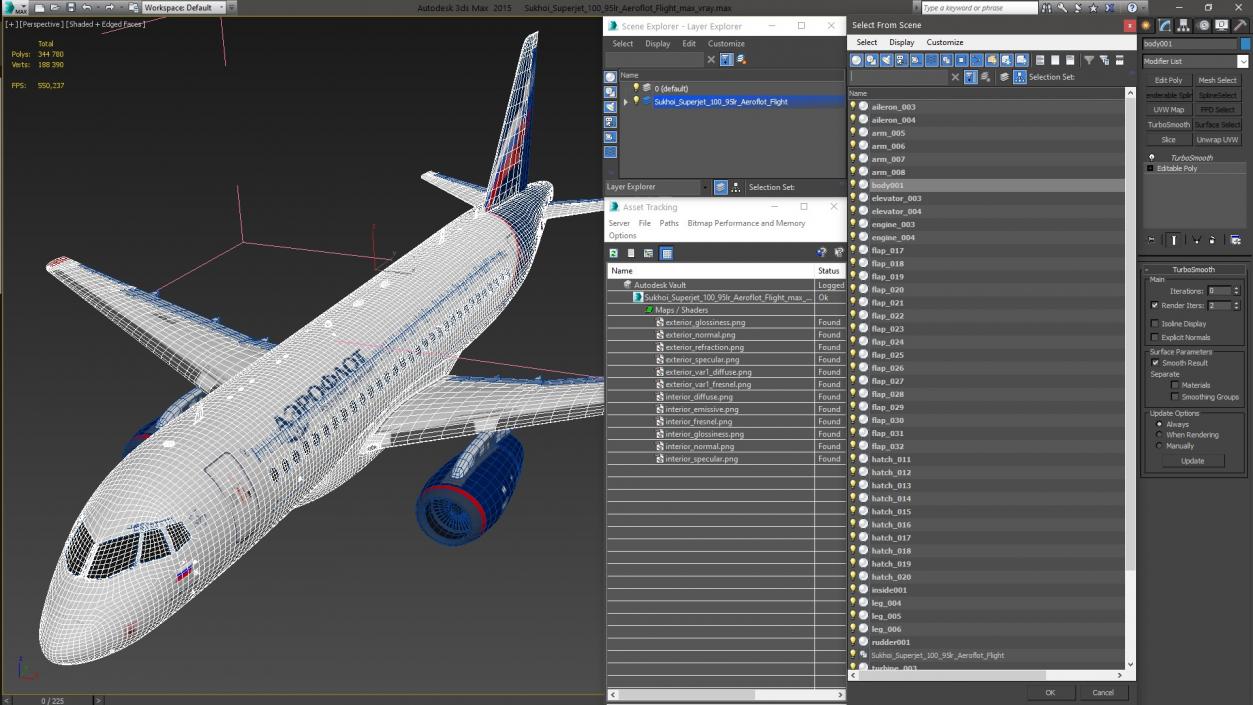 3D model Sukhoi Superjet 100 95lr Aeroflot Flight