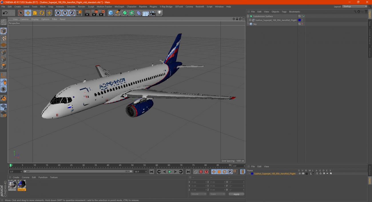 3D model Sukhoi Superjet 100 95lr Aeroflot Flight