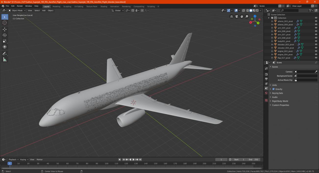 3D model Sukhoi Superjet 100 95lr Aeroflot Flight