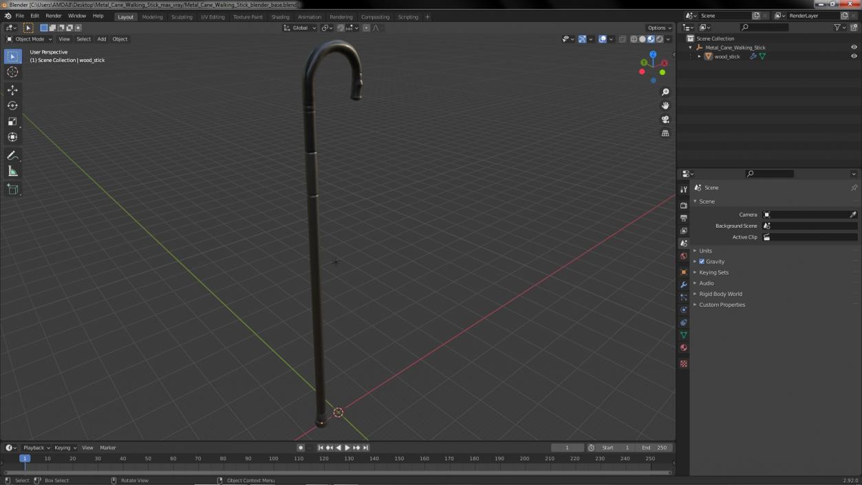 Metal Cane Walking Stick 3D model