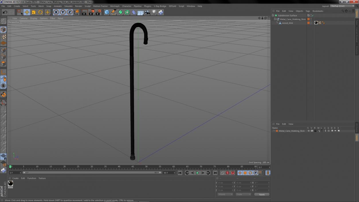 Metal Cane Walking Stick 3D model