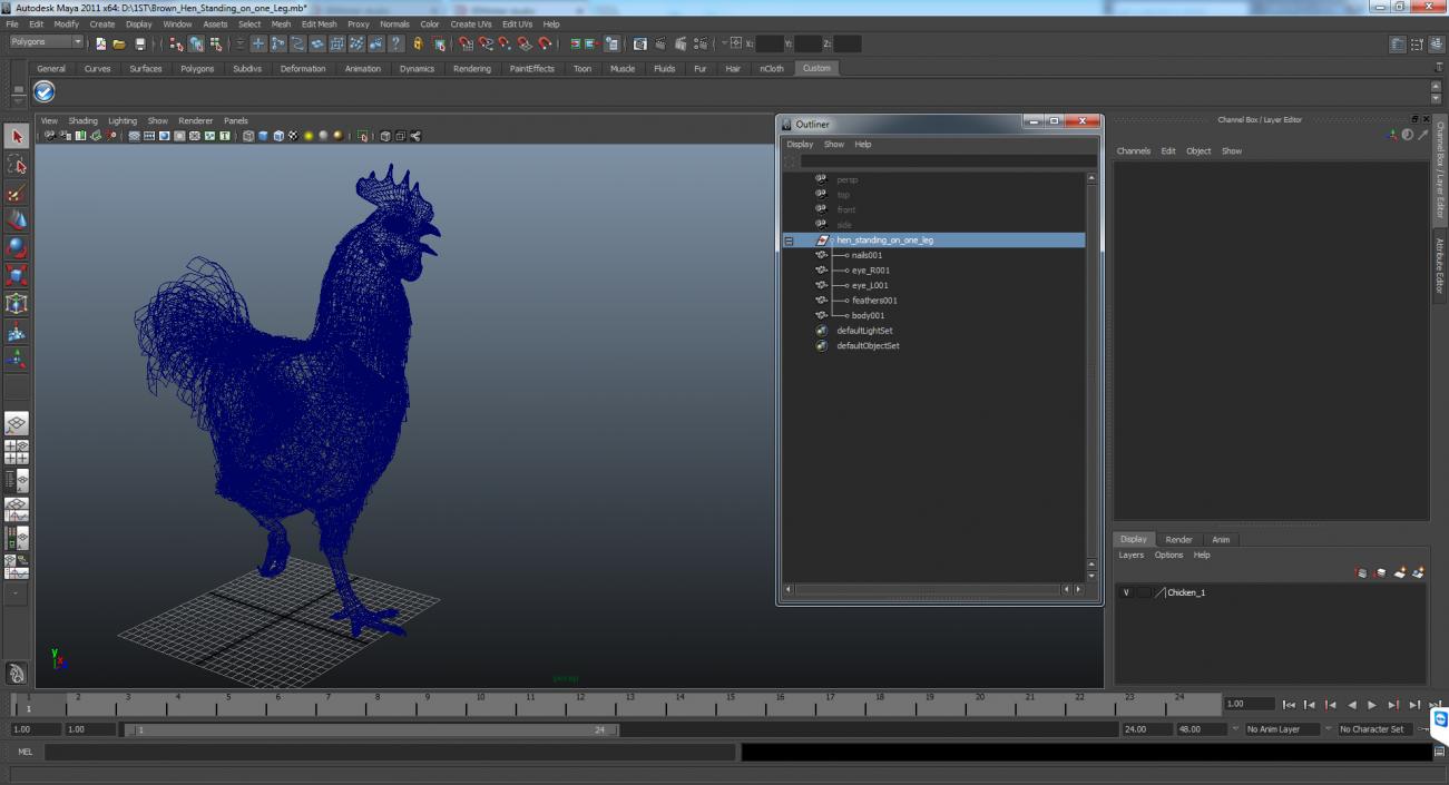 Brown Hen Standing on one Leg 3D model