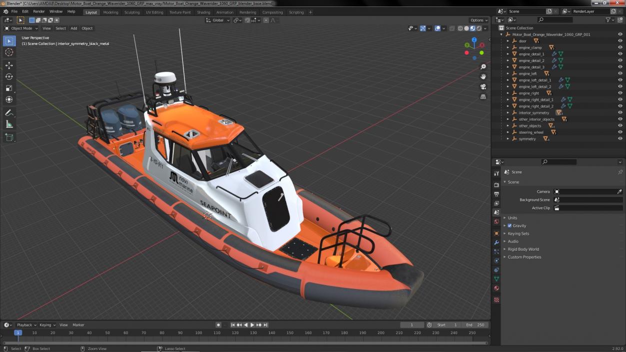 3D Motor Boat Orange Waverider 1060 GRP