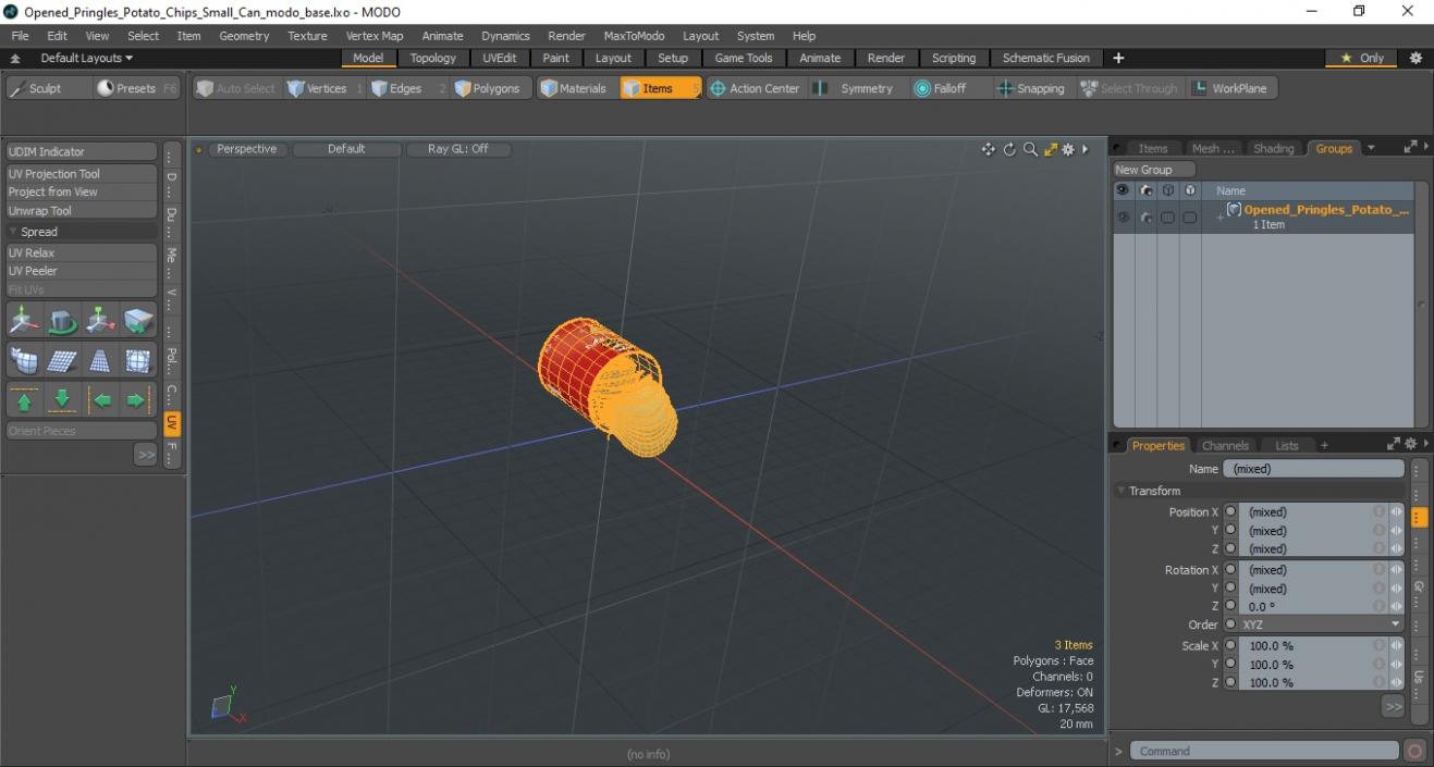 3D Opened Pringles Potato Chips Small Can model