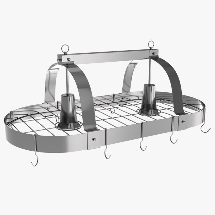 Oval Ceiling Kitchen Pot Rack with Hooks Silver 3D