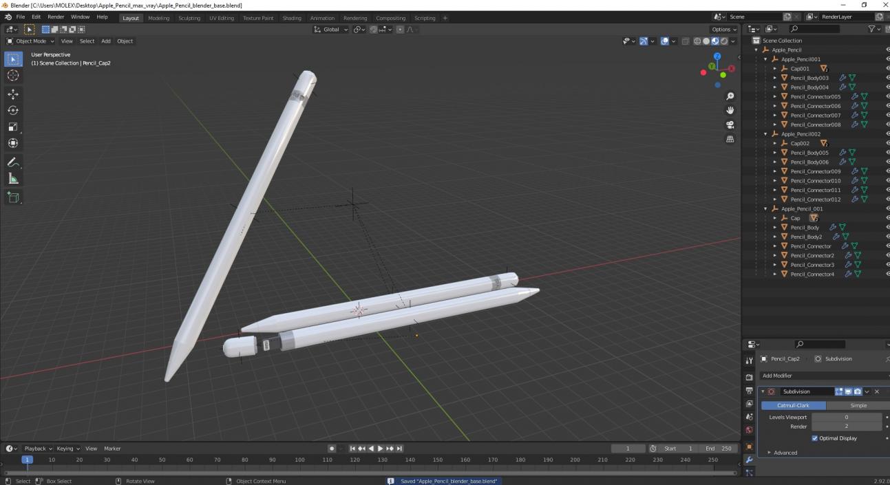 Apple Pencil 2 3D model