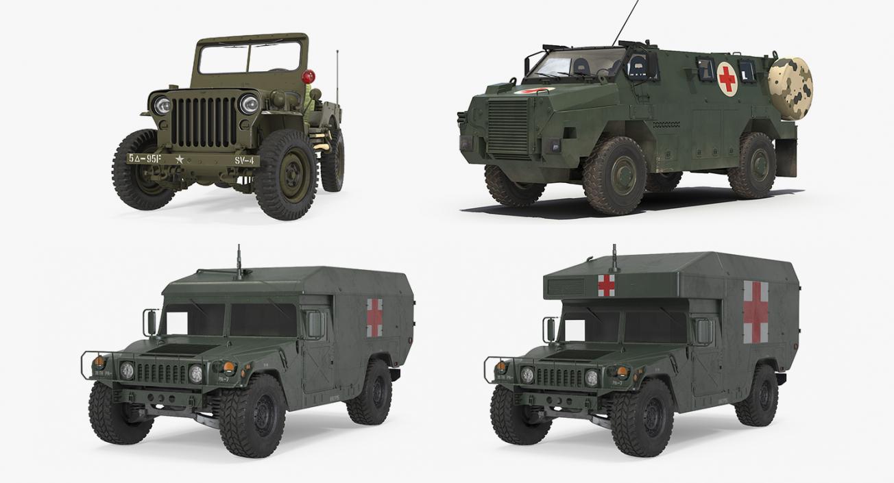 3D Military Ambulance Rigged Collection