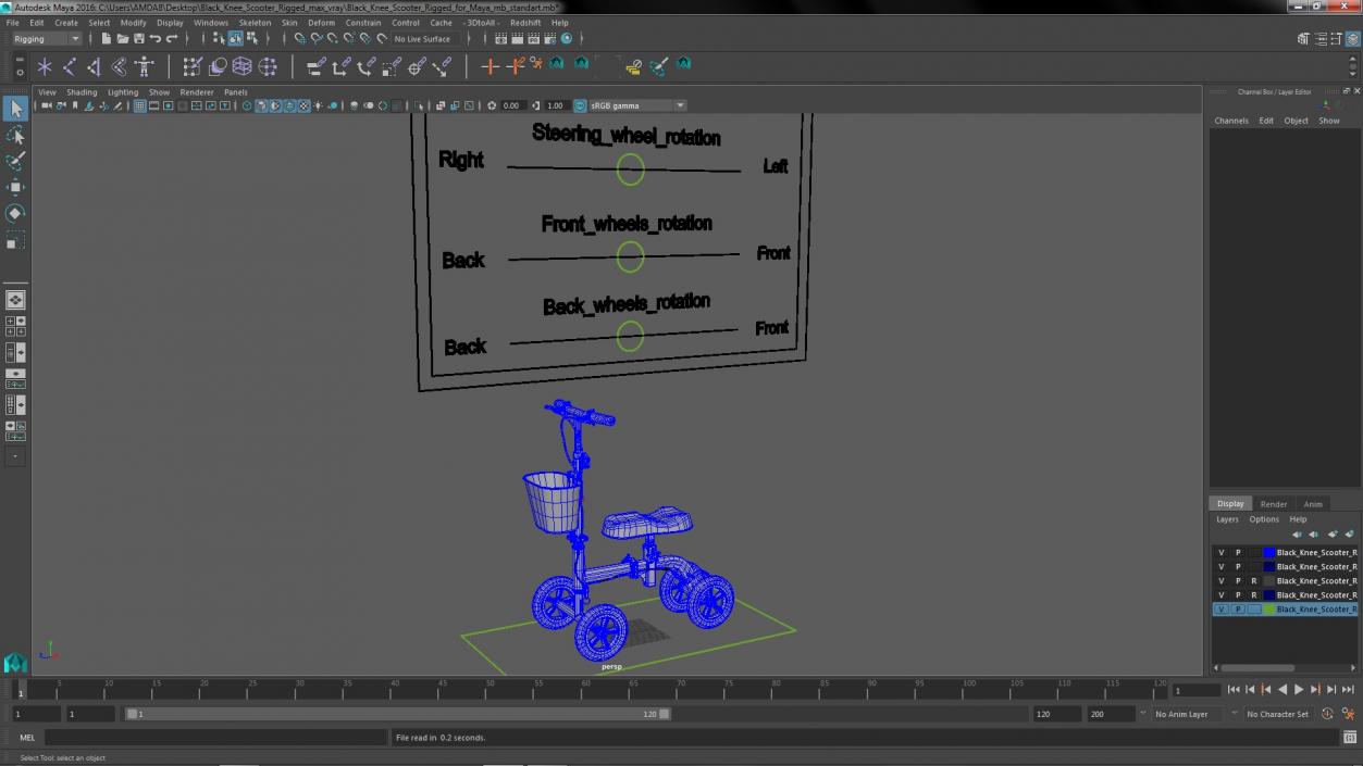 Black Knee Scooter Rigged for Maya 3D model